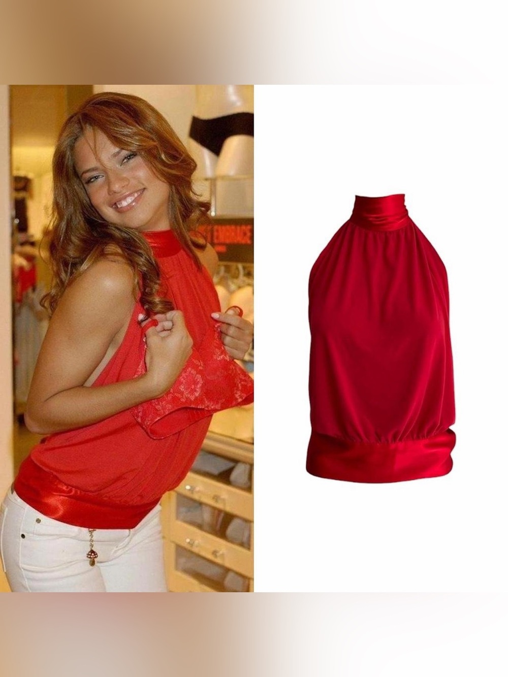 Open Back Bow Tie Halter Blouse As Seen On Adriana Lima